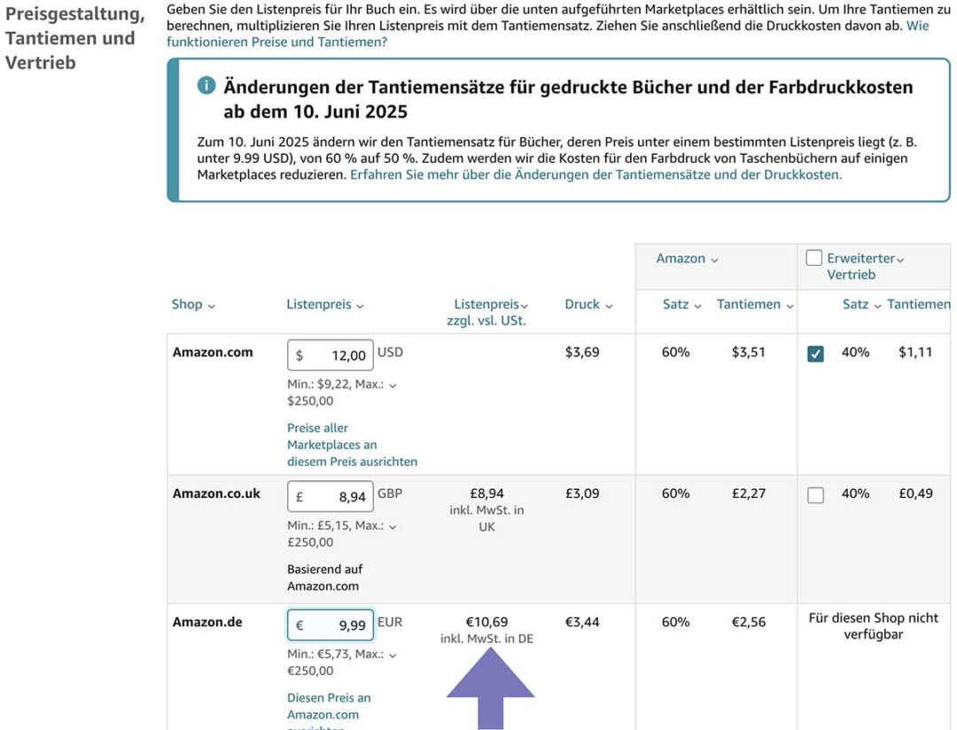 Amazon/KDP reduziert die Tantiemen für Taschenbücher 2 Edition Blaes Tantieme KDP
