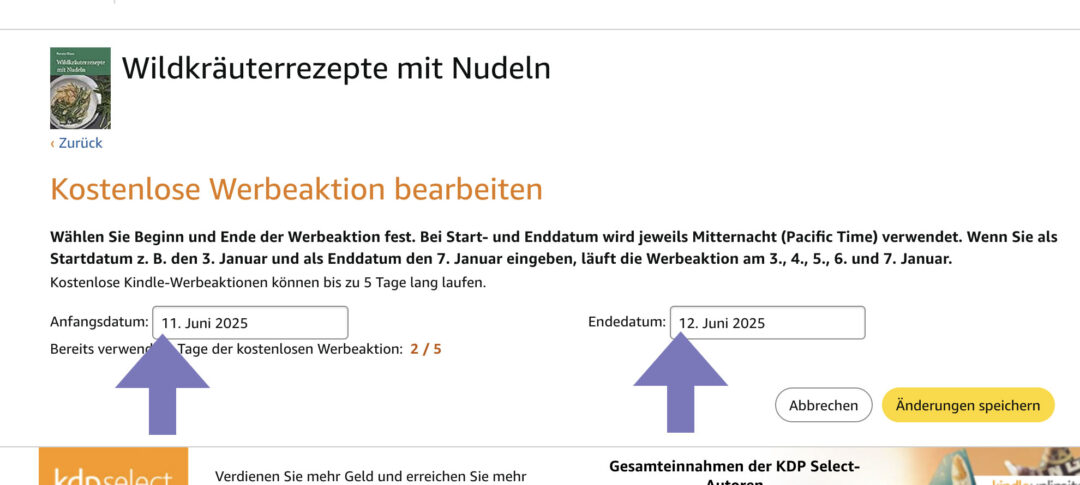 Kostenlose Werbeaktion bei Amazon KDP 7 Edition Blaes Werbeaktion Datum 2