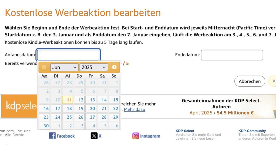 Kostenlose Werbeaktion bei Amazon KDP 6 Edition Blaes Werbeaktion datum