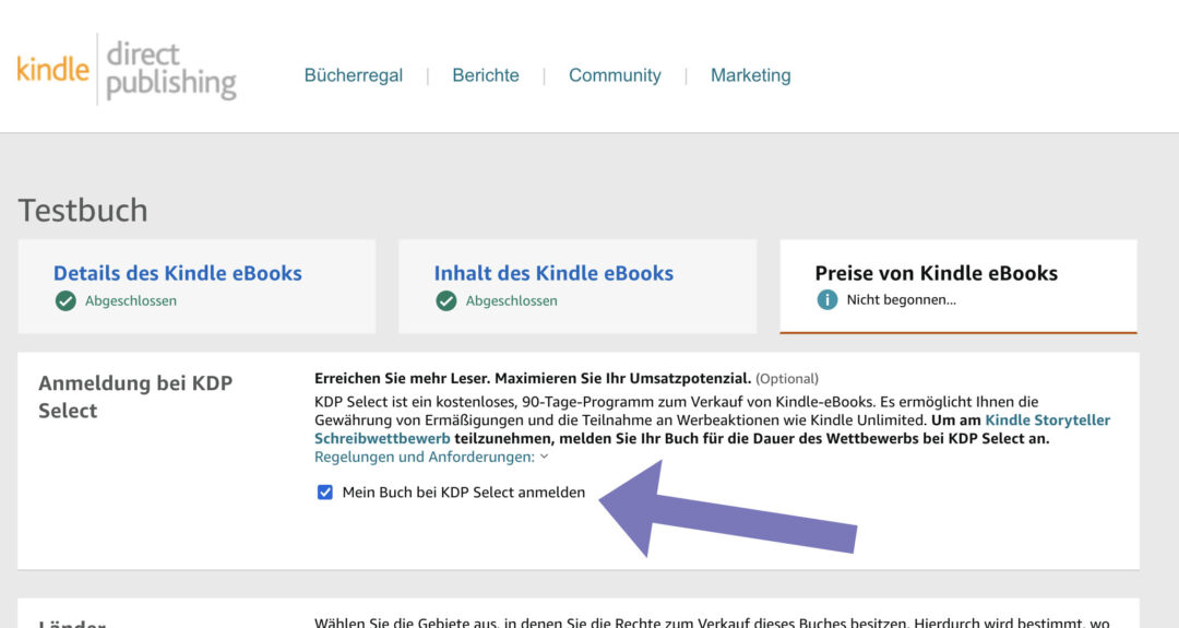 Kostenlose Werbeaktion bei Amazon KDP 2 Edition Blaes kdp-select-anmelden