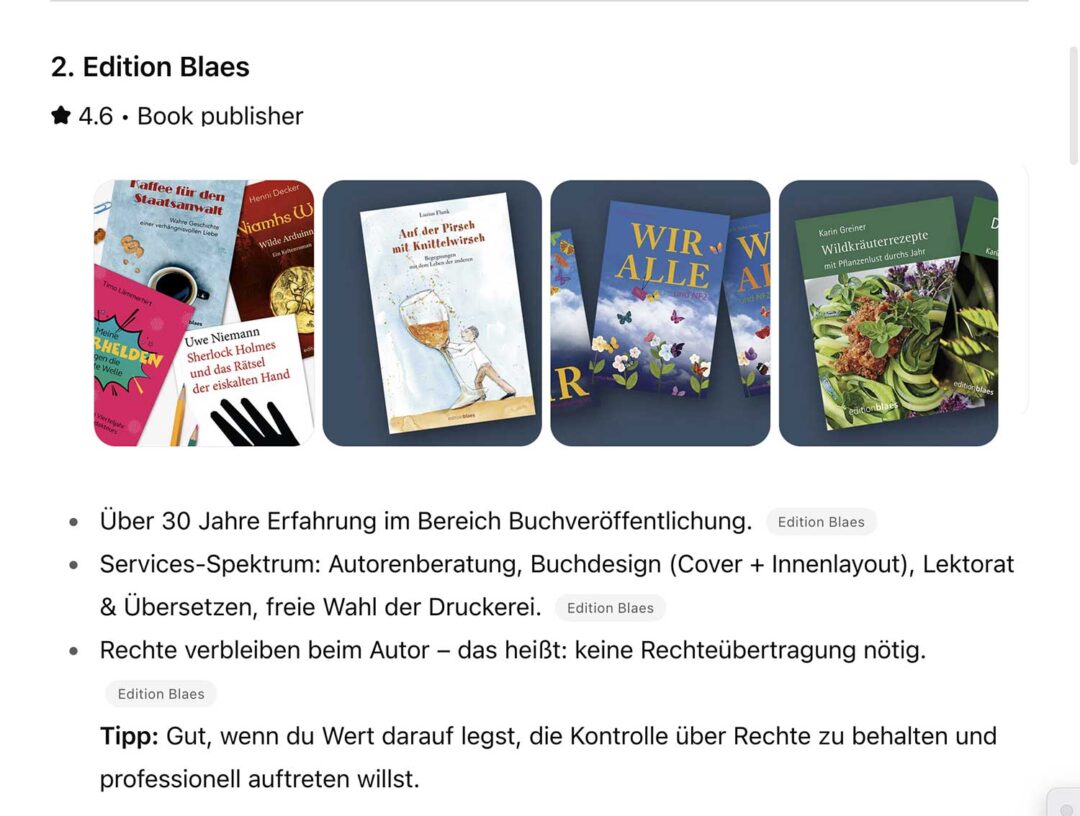 Edition Blaes: Nummer 2 bei ChatGPT 3 Edition Blaes editionblaes