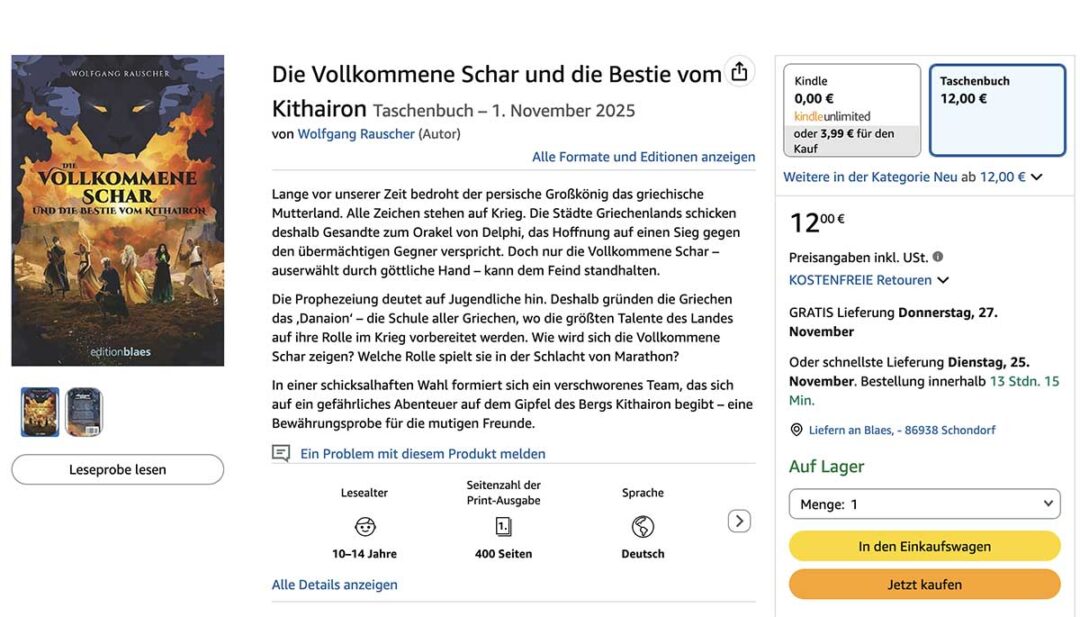 Geschichtsunterricht 2.0: »Die Vollkommene Schar und die Bestie vom Kithairon« 4 Edition Blaes amazon-rauscher
