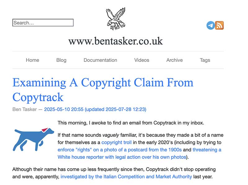 Meine Erfahrung mit einer »Berechtigungsanfrage« von Copytrack 15 Edition Blaes bentasker