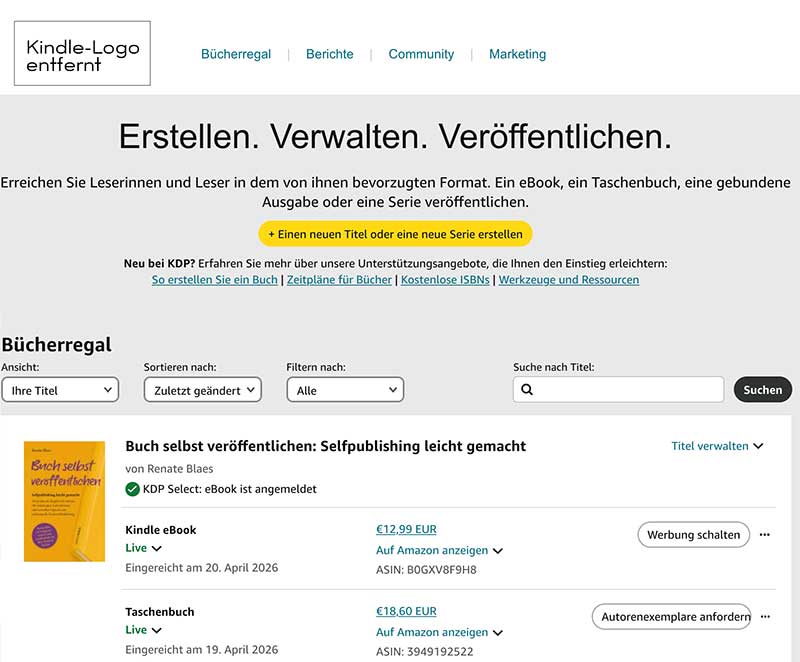 Amazon/KDP – Kosten und Tantiemen 2 Edition Blaes KDP Buecherregal