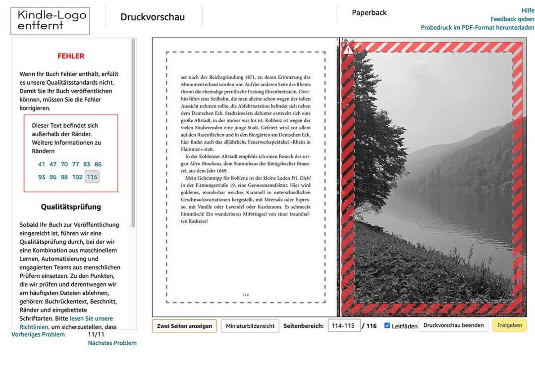 Print-on-Demand für Selfpublisher 4 Edition Blaes kdp-rand-Fehler